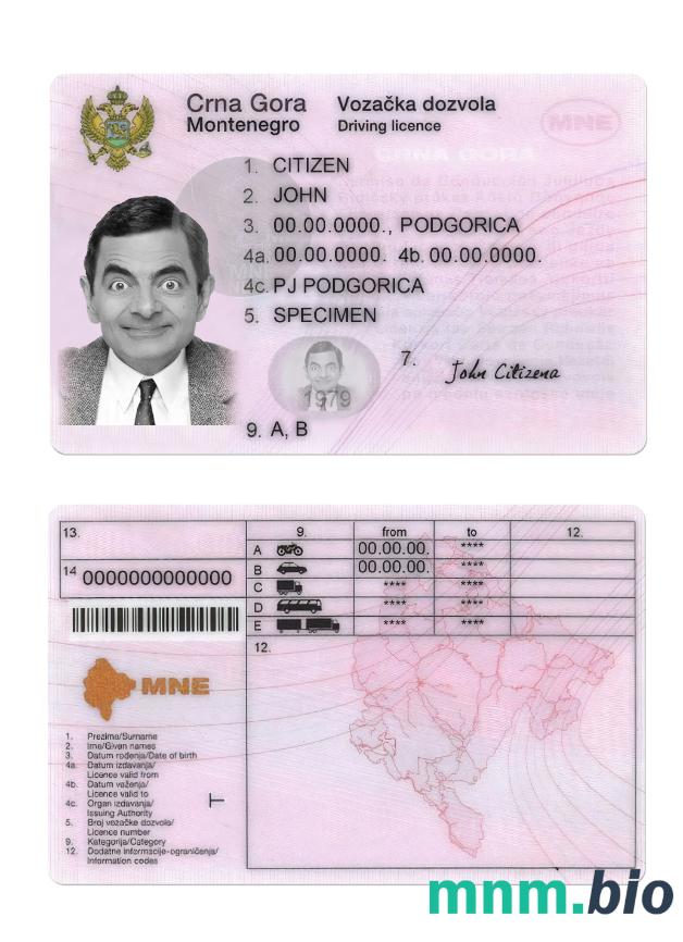 Szablon prawa jazdy Czarnogóry w formacie PSD, ze wszystkimi czcionkami